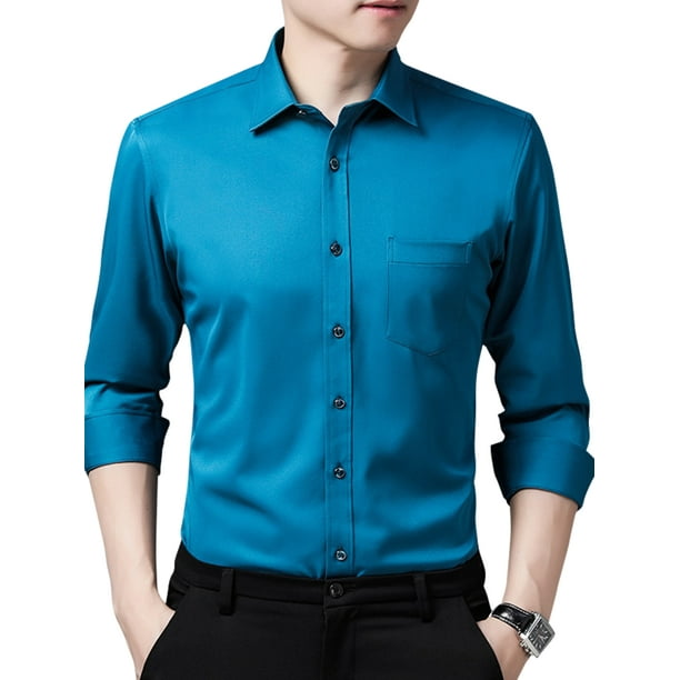 linqiudD Personally Clothes Mens Casual Button Turn-Down Collar Slim Fit Long Sleeve Top Shirt Blouse 